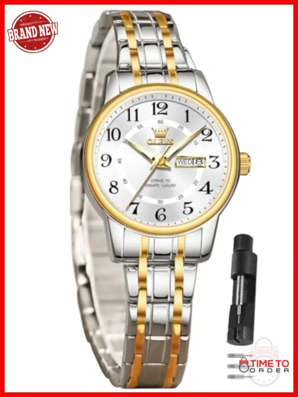 Two Tone Stainless Steel Wrist Watch with Date Quartz Movement